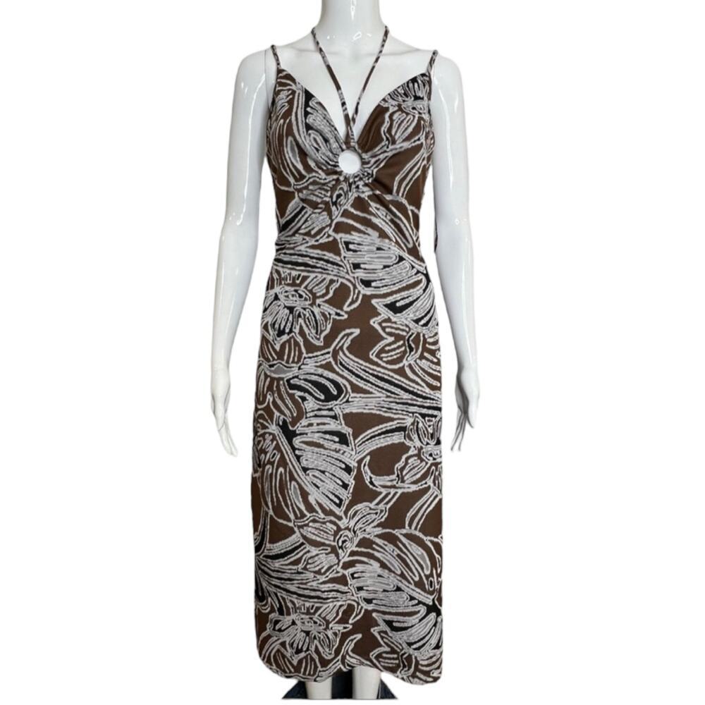 Zara Dress Size L Sheath Brown Sleeveless Keyhole Multi Straps Knitting Retro
